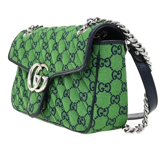 GUCCI GG Pattern Marmont Chain Shoulder Bag Canvas Leather Green SHW - Picture 2 of 16